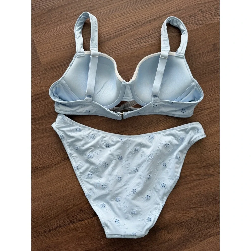 Victoria's Secret PINK x Frankies Bikinis Blue Eyelet Underwire Bikini Set M